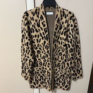 Nine West Leopard Print Long Length Cardigan Pockets Warm Never Worn Sz M